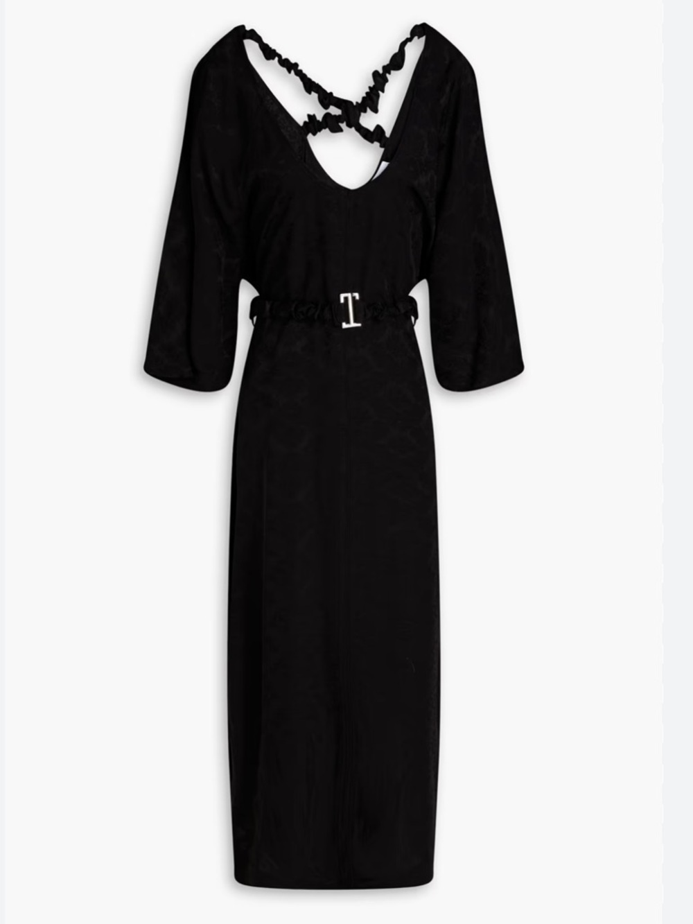 Ganni NAIA Black jacquard midi dress loose oversized belted $475 42 10/12 L